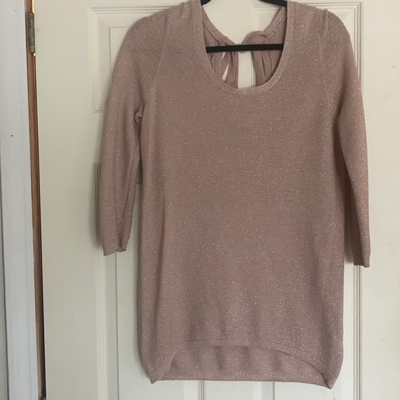 Pink sparkle sweater with tie neck back - Picture 3 of 3